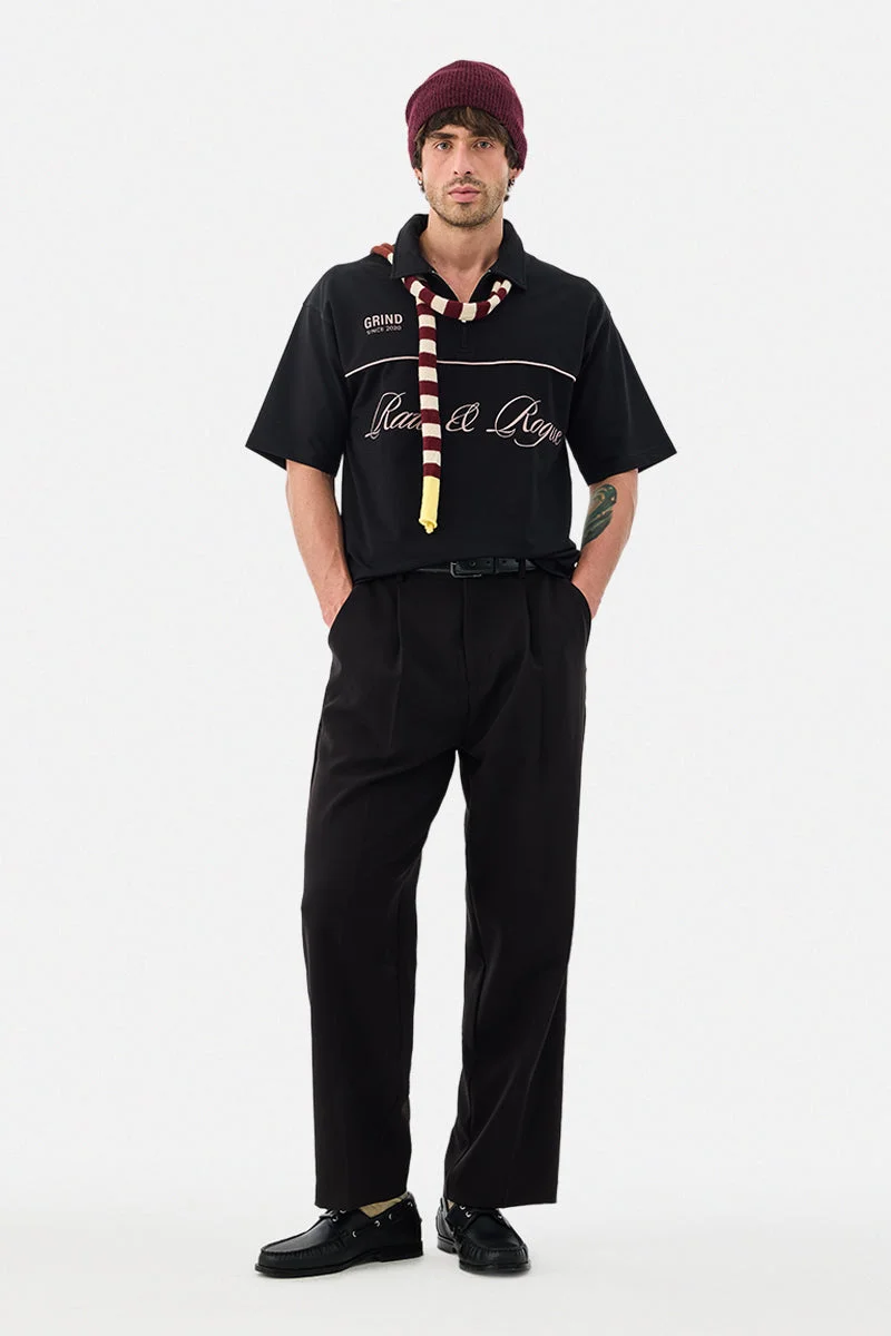 سنيتش Stretch Zip Collar Oversized Graphic Zipper T-Shirt